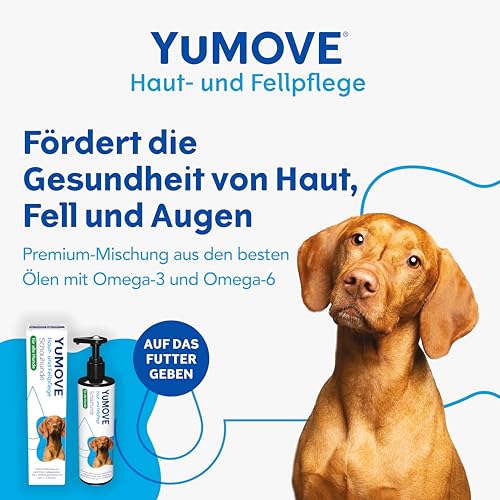 YuMOVE Haut Und Fell Hund Öl 500 ml - Für Showhunde & alle Rassen - Fördert glänzendes Fell und gesunde Haut bei Hunden - Mit Omega-3 und -6 - Kaltgepresste Öle für natürliche Hautpflege bei Hunden
