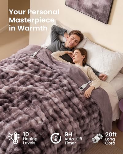 Image of Bearhug Heated Blanket Dual Controllers, Luxurious Faux Rabbit Fur Dual-Sided Electric Blankets, 100 x 90 Inches, Machine Washable, Gift-Ready Elegant Packaging