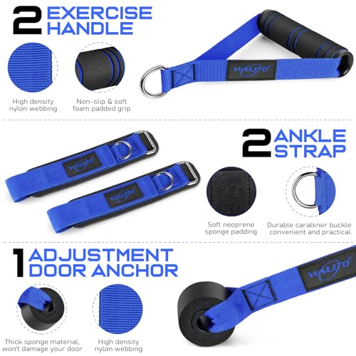 Image of WALITO Resistance Bands Set - Exercise Bands with Handles, Door Anchor, Legs Ankle Straps, for Heavy Resistance Training, Physical Therapy, Muscle Training, Yoga, Home Workouts (145LBS, Blue)