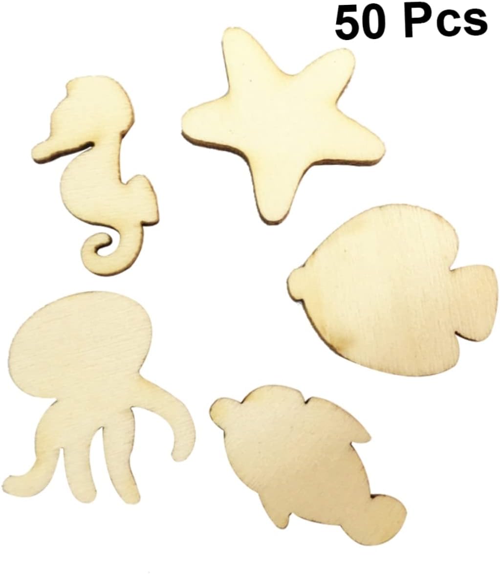 50pcs DIY Cartoon Wooden Cutouts for Crafting Natural Wood Pieces for Boys and Girls Art Projects for School and Home Decorations