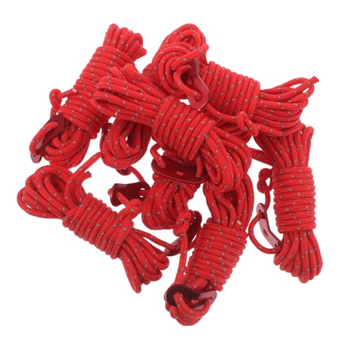 MUSISALY Lot de 8 Cordes de Tente Réfléchissantes 4 MM Corde Coupe-Vent Renforcée pour Camping Haubanage Auvent Fixation Sécurisée pour Tentes et Bâches Réglable Rouge Usage