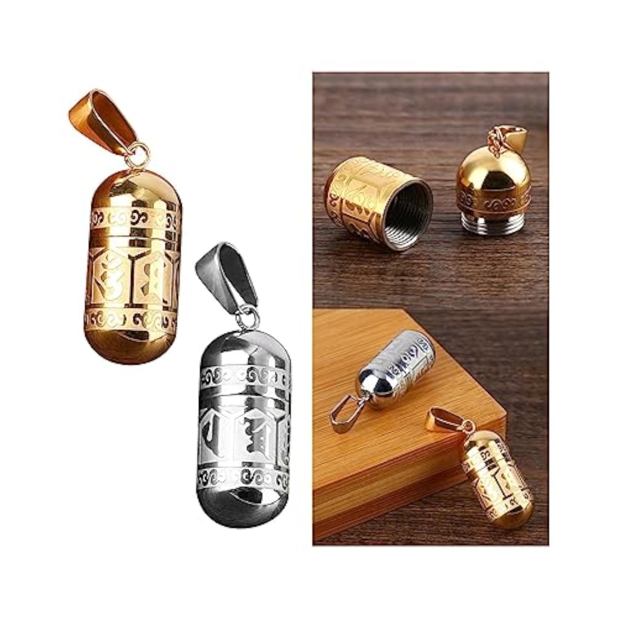 Gold Urn Pendant Engraved Openable Perfume Bottle Memorial Charm
