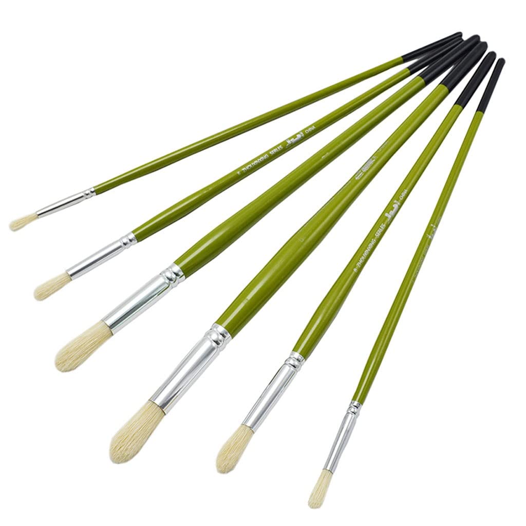 6 pièces/Ensemble tête Ronde crinière Peinture à l'huile Stylo Ensemble Brosse Pointe Fournitures d'art Ensemble de pinceaux Dessin Fournitures d'art (Vert 6 pièces)