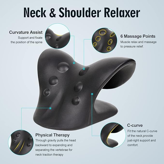 Image of DOLTAS Neck Stretcher for Pain Relief | Cervical Traction Device | Neck & Shoulder Support | Acupressure Massage Relaxer | Chiropractic Spine Alignment Support | Black