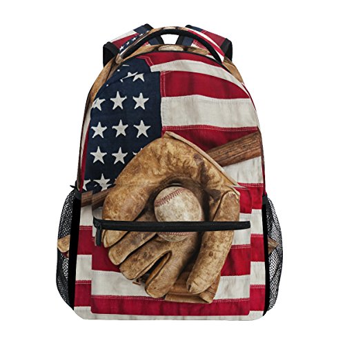 TropicalLife American Flag USA Baseball Backpacks Bookbag Shoulder Backpack Hiking Travel Daypack Casual