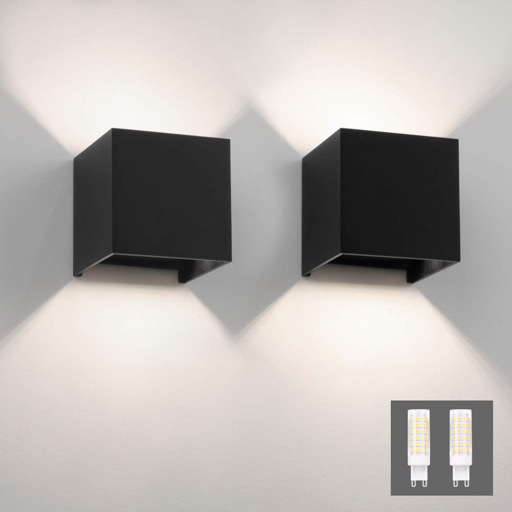 Klighten 2PCS Applique Murale Interieur/Exterieur 9W LED Appliques Murales LED Blanc Naturel 4000K Lampe Murale pour le salon chambre Hall Escalier Pathway (Noir 9W)
