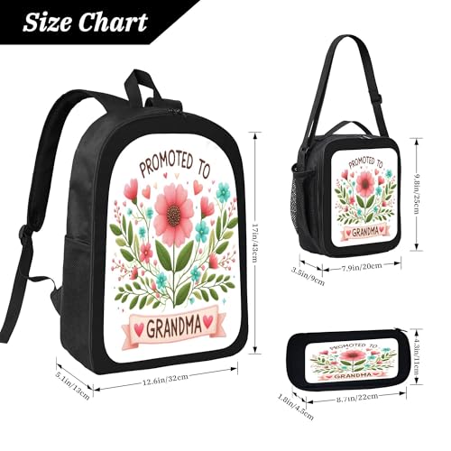 3PCS Backpack for Women Men With Lunch Box Pencil Bag 17 Inch Lightweight Adjustable Strap Back Pack 3 In 1 Set Pink Flower Beautiful Casual Daypack Unisex Fit Travel Work Camping3