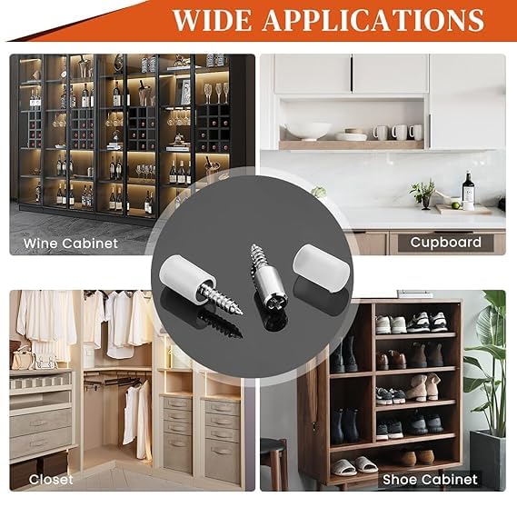 Veemok Self-Tapping Shelf Support Pins with Non-Slip Silicone Sleeves – Nickel-Plated Metal Shelf Pegs and Brackets for Cabinets, Bookcases, and Furniture (Hole-Free Installation) (40, Silver) 3