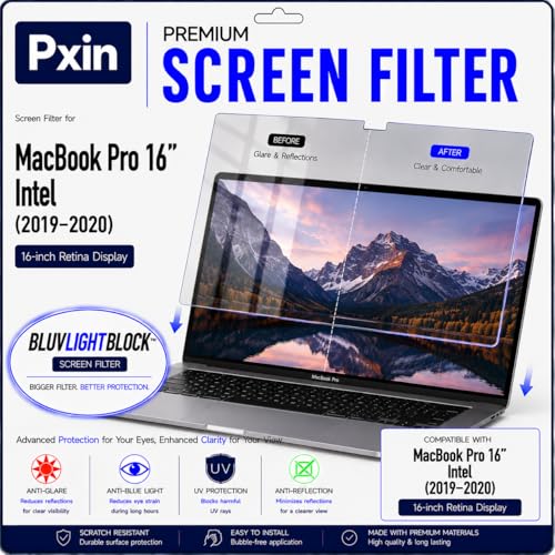 Image of Pxin GlareX Filter compatible with 16 Inch Mac book Pro | Anti Blue | Anti Glare | Anti Reflex | UV Block | BLUVLIGHTBlock & OptiX Layer