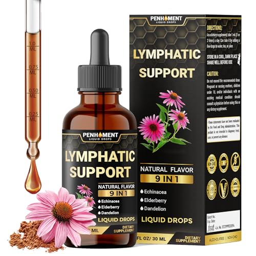 9in1 Lymphatic Drainage Drops Supplement - Echinacea | Elderberry | Dandelion | Rosehip | Cleavers | Calendula | Burdock - Lymph System Liquid Extract - Wellness Support - 1 Fl Oz - 30 Days