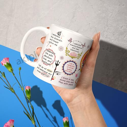 Image of Cup of Shakti Navratri Mug - 11oz Ceramic Coffee /Tea Cup with Goddess Durga Affirmations, Celebrate Feminine Energy & Inner Strength - Navratri Gift for Women, Sisters, Friends (ARM732)