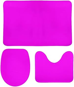 3 Pieces Bath Rug Set, Hot Pink Color Bathroom Mat Set Non Slip & Absorbent Bath Carpet, U Shaped Contour Rug & Toilet Lid Cover