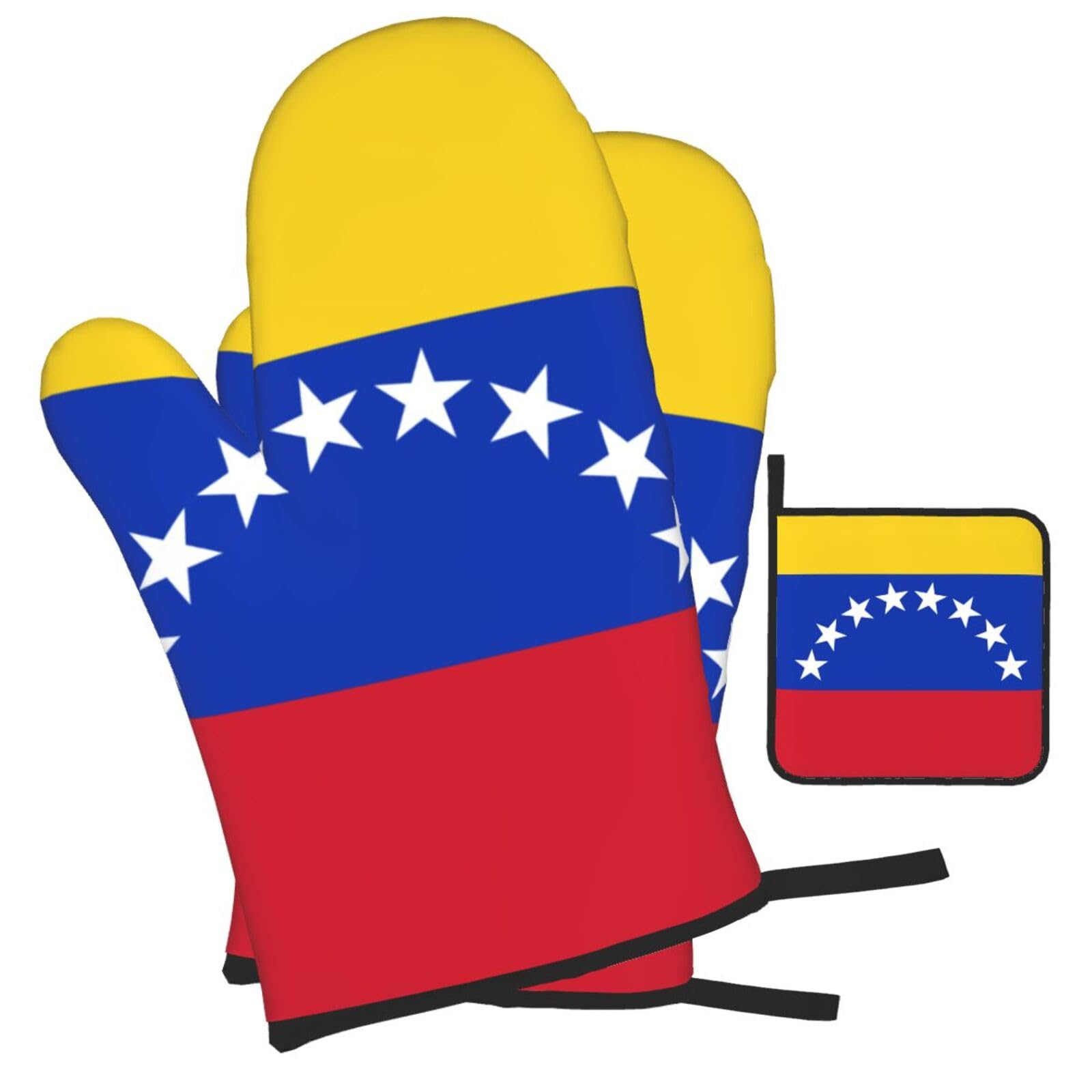 Flag of Venezuela Printed Oven Mitts and Pot Holders Heat Resistant Set of 3 Pcs, Modern Kitchen Gloves & Potholders for Cooking Baking Grilling