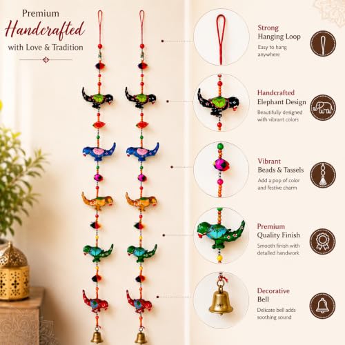 Image of Bindian Toran for Main Door, Decorative Door Thoranam Hanging, Diwali Decoration for Home Entrance, Wall Decor Hanging Ornament, Traditional Festive Welcome Decor for House, Pooja (Parrot Pack of 2)