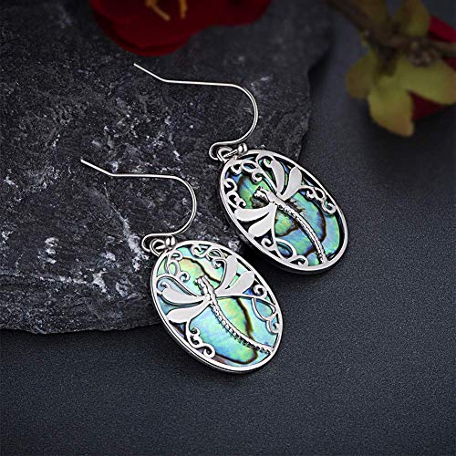 Abalone Drop Dragonfly Earrings Plated with White Gold, Fashionable Natural Shell Dangle Earring for Women4