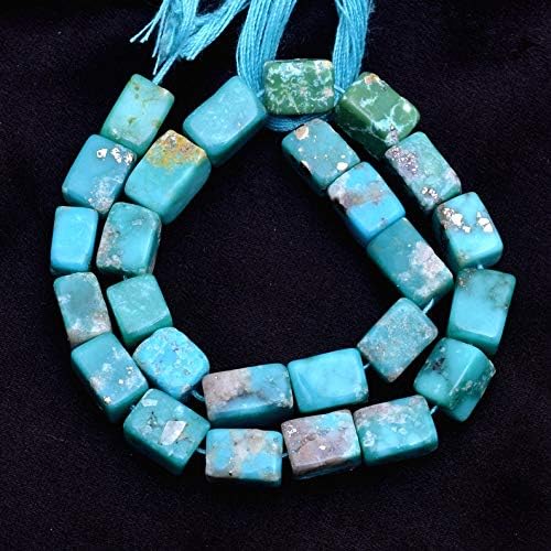 Cuentas cuboides de piedra turquesa natural de 0.236 in a 0.276 in | Hilo de 8 pulgadas | Cubo de piedras preciosas semipreciosas azul Arizona para
