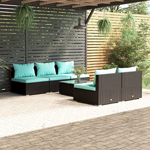 KCCKOM Garden Furniture Set 6 Piece Patio Lounge Set with Cushions Poly Rattan Black