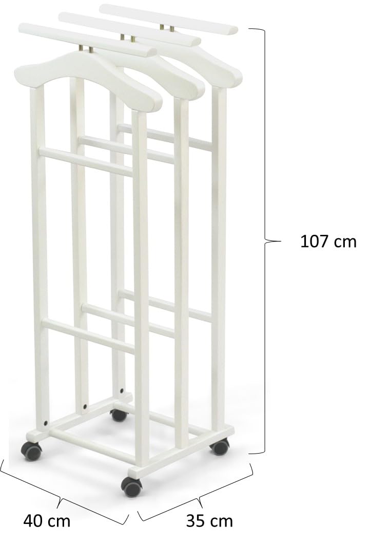 Arredamenti Italia Portador para dormitorio TRIELLO, Madera - 3 perchas y 3 soportes para pantalones - Acabado blanco Ar-It el corazón de la madera