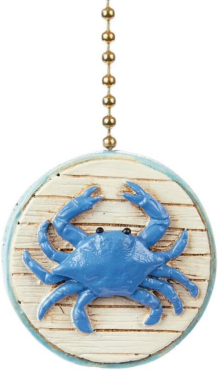 Clementine Designs Blue Crab 2 sided Ceiling Fan Pull Chain Light Coastal Nautical Beach Ocean Sea Life Decorative Extension