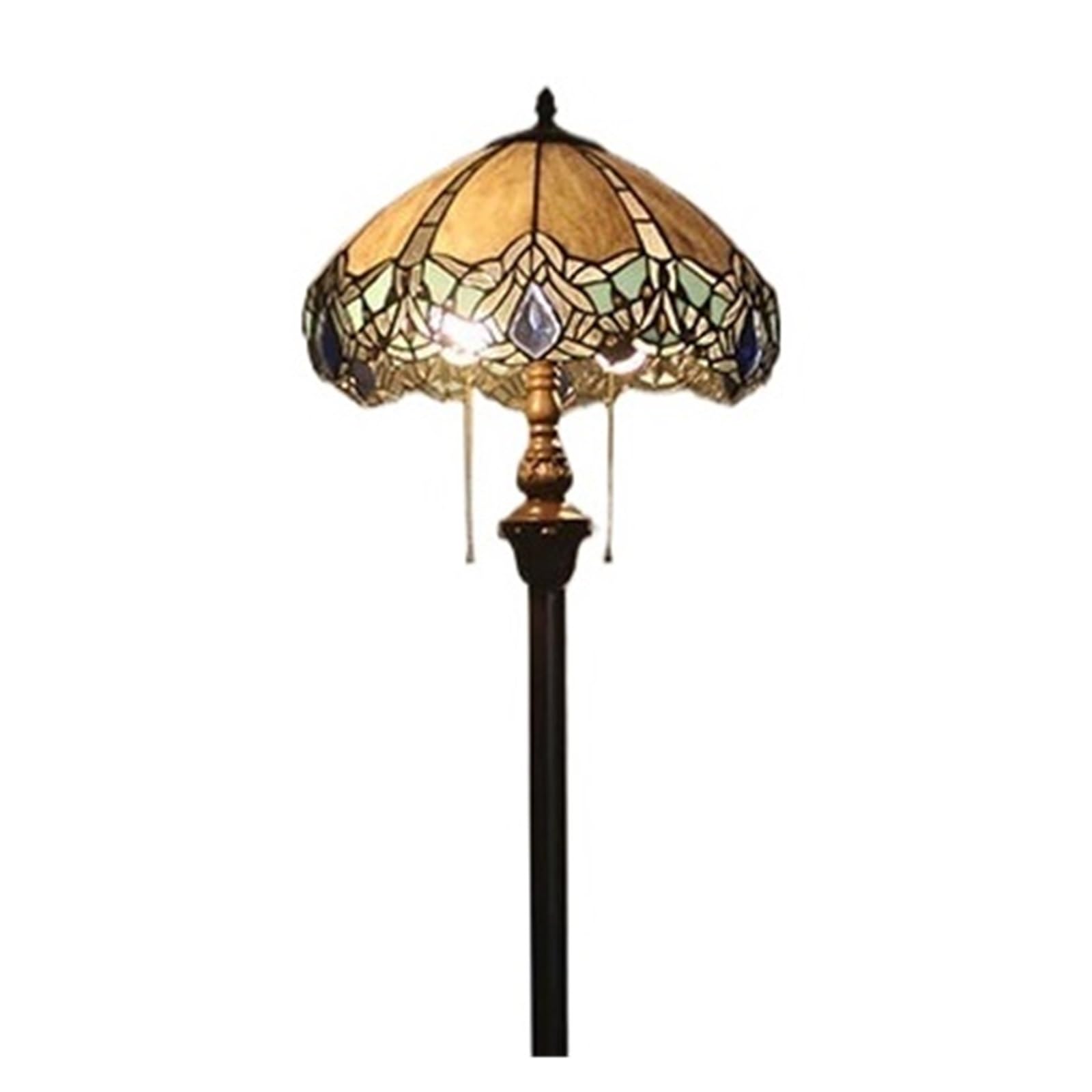 IUokLU 16 Inch Tiffany Floor Lamp with Double Pull Chain Stained Glass Lampshade Dragonfly Lamps