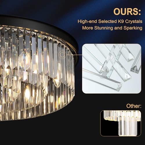 Image of 30 inch Modern Crystals Chandelier 12-Light Large Black Bedroom Chandeliers