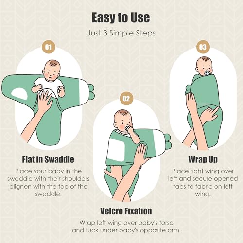 Image of SWEET DOLPHIN 3-Pack Baby Swaddle Sleep Sacks - Newborn Swaddle Blanket with Soft Cotton - Ergonomic Wrap for Boys and Girls, 0-3 Months, Green