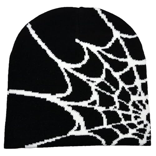 BAIMORE Y2K Gothic Spider Pattern Knitted Hat Winter Warm Acrylic Knitted Beanie for Men Women Beanie Black