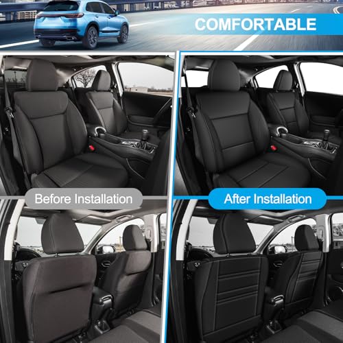 Image of AOMSAZTO Custom Fit Seat Cover for Honda HRV 2016-2018 EX EX-L&2016-2022 LX | Full Set Faux Leather HR-V Car Seat Protector Black