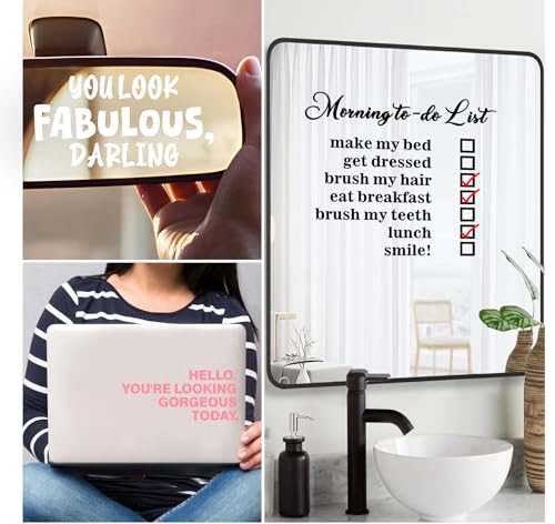 Image of Inspirational Mirror Stickers Positive Affirmation Decals for Glass Motivational Vinyl Letters Phrases for Glass Laptop Car Morning to-do List Clings Mirror Decorations