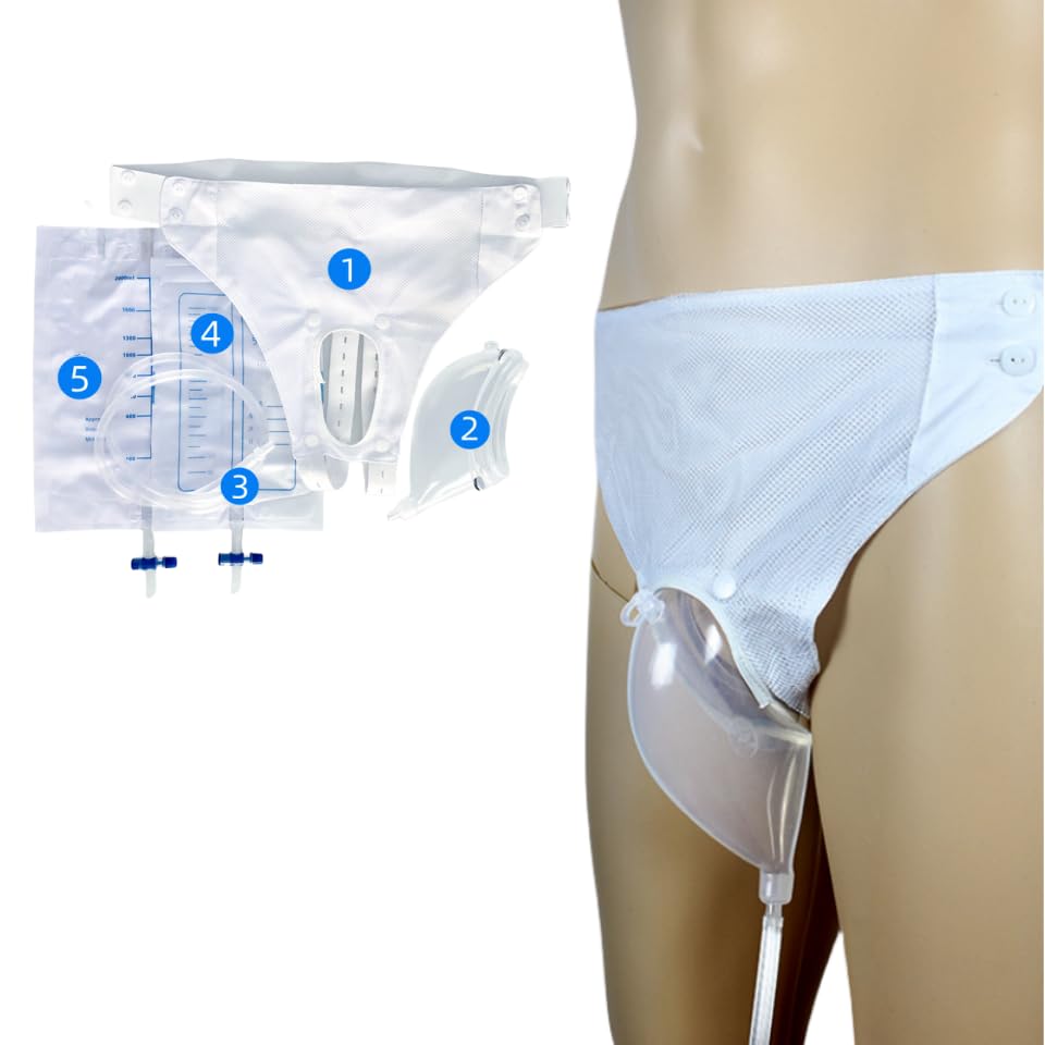 Wearable Urinary Drainage Bag for Men,Reusable Urine Collection Bag,Adjustable External Catheter,Elderly Urinal with Urine Catheter Bags(2000 ML*1+1000 ML*1) for Bedridden Patients