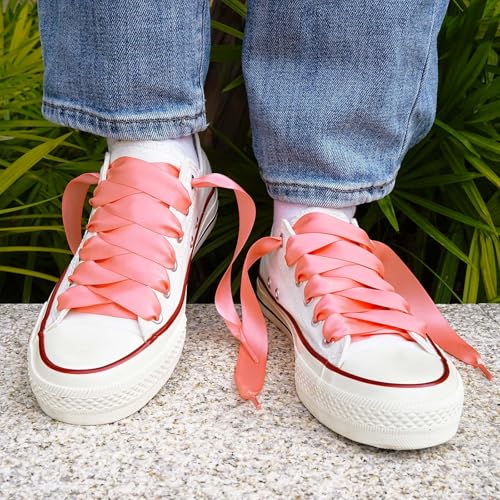 Image of Booyckiy 3 /4 inch Wide Satin Ribbon Shoelaces Flat Colorful Shoe Laces for Women Girls