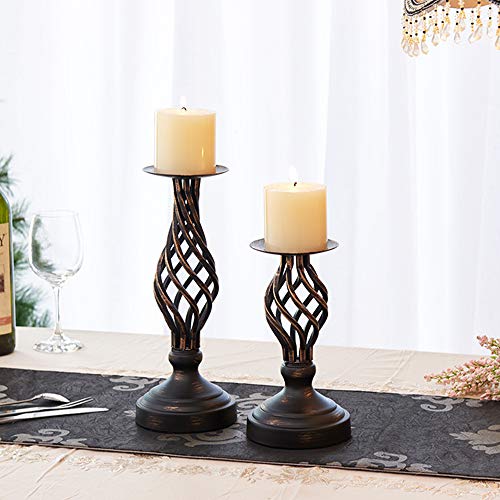 Nuptio Pillar Candle Holder Black Candlestick Holder - Vintage Metal Candle Holders Candle Stand Gothic, Christmas Halloween Home Living Room Fireplace Mantel Table Centerpiece Decor,8 Inch 11 Inch #TOP2