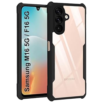 TheGiftKart Shockproof Crystal Clear Back Cover Case for Samsung Galaxy M16 5G / F16 5G | 360 Degree Protection | Protective Design | Transparent Cover for Samsung M16 / F16 (PC & TPU, Black Bumper) - image, photos