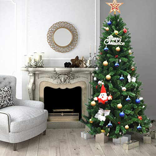 Tangkula Artificial Christmas Tree PVC Material 213cm Hinge Decoration for Christmas Home Party 1116 Branches