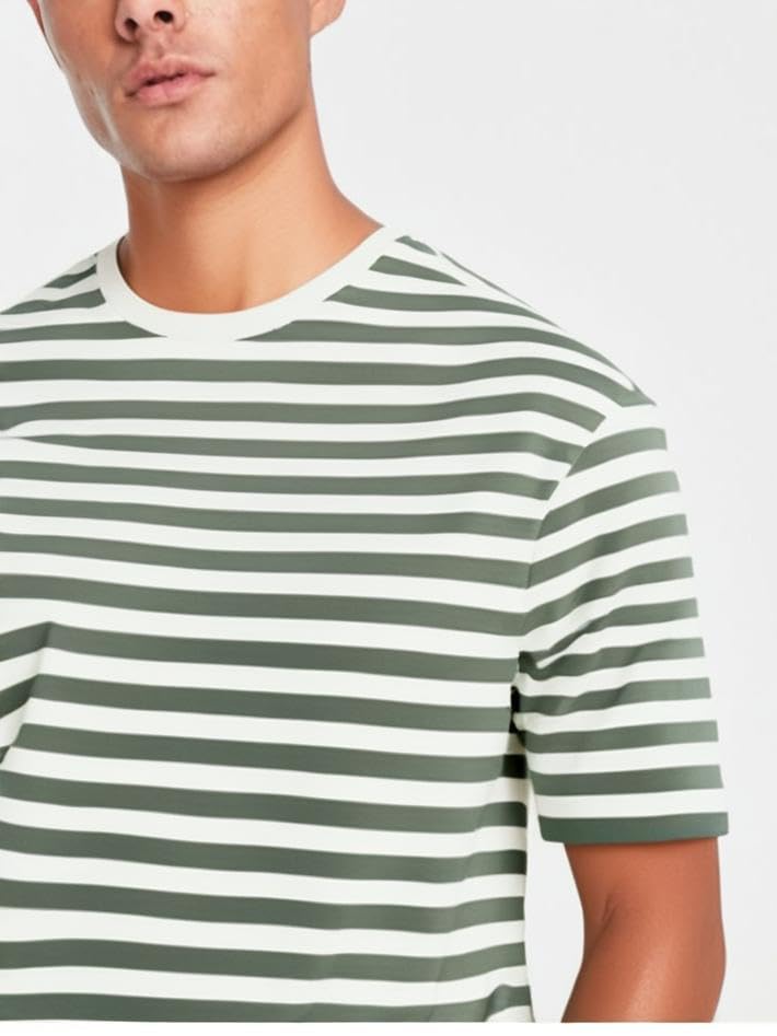 Image of Mack Jonney Oversized | Loose Fit | Half Sleeves 100% Cotton Round Neck Striped T-Shirt for Men-MACK640651