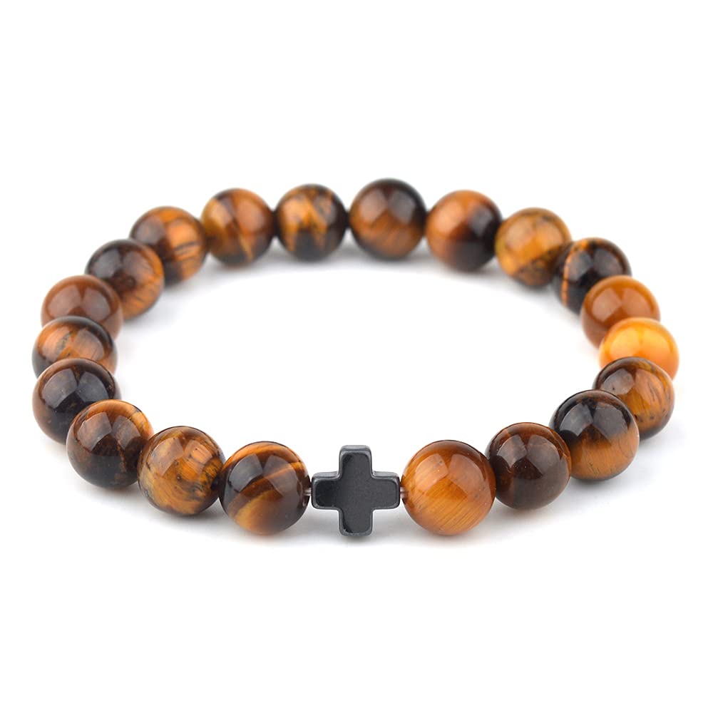 St John the Baptist Orthodox BrotherhoodChristian Prayer Bracelet: Elastic Tiger Eye 22-Bead or 33-Bead Pocket Rope Wooden Cross