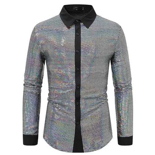 【OCCASIONI VERSATILI】Perfetta come camicia da uomo con paillettes​ per ogni celebrazione! Ideale per il Carnevale, feste, serate in discoteca, o come capo casual per uso quotidiano, a casa o all'aperto. Questa versatile camicia uomo capodanno​ si adatta a eventi speciali, momenti di relax e attività ricreative.