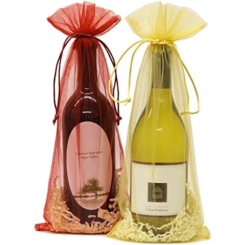 20 Designer Wine Organza Fabric Gift Bags Party Gift Bags Large 15" by 6.5" Cover