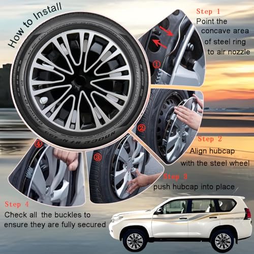 Image of Hubcap Wheel Cover Replacement R16 Hub Caps Universal-Fit Steel Wheel Rim Cover ABS Material Exterior Accessories for Car Truck SUV -Set of 4(16-inch,Silver-Black)