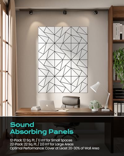 Image of 18-Pack Felt Acoustic Panels,12 inchx12 inchx0.4 inch Soundproof Wall Panels, Peel & Stick Sound Proof Foam Panels for Walls, Geometric Noise Reduction Panels for Home Office,Studio (White on Black)