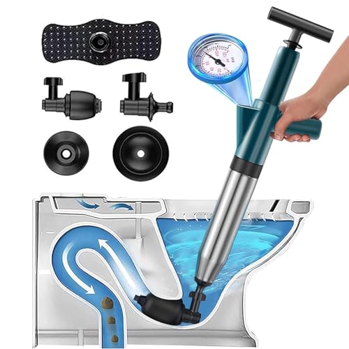 NiC IS COCNG Stura WC, pompa stura scarichi a pressione, sturalavandino ad aria compressa, stura lavandini e scarichi professionale, 3 diverse ventose e la pulizia del lavandino
