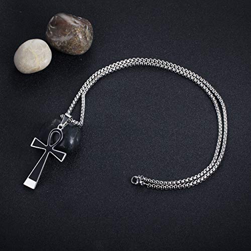 Rehoboth Stainless Steel Ancient Egyptian Coptic Ankh Cross Pendant Necklace For Boys Womens Mens 24 Inch Chain Silver #TOP3