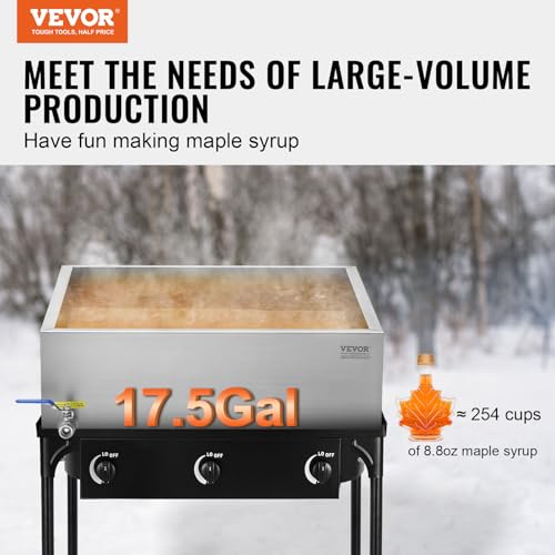 Image of VEVOR Maple Syrup Evaporator Pan, 17.5 Gal, 24 x 24 x 7 Inch Maple Syrup, 304 Stainless Steel Maple Syrup Pan, Evaporator Pan with 1 Valve and 3 Heating Methods, for Home, Outdoor