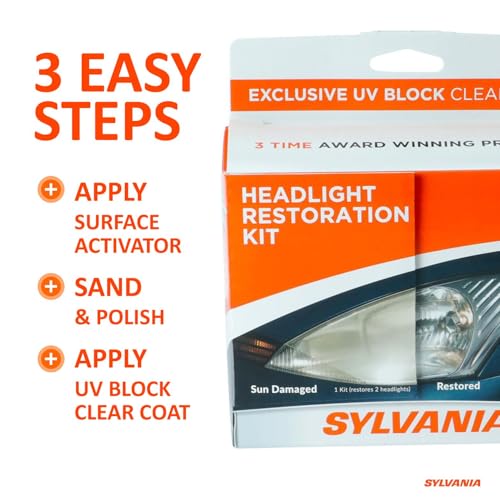 sylvania headlight restoration kit - long-lasting headlight repair kit for restoring to like-new condition - surface activator exclusive uv coating clarifying compound amp more - no tools required