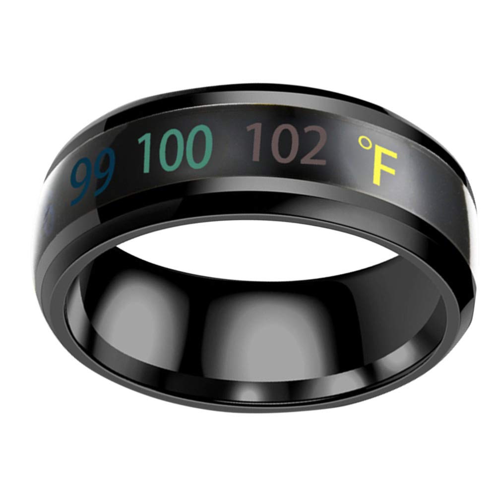 Happyyami Temperature Monitor Ring Fahrenheit Digital Thermometer Body Temperature Smart Rings Steel Band Finger Ring No 13