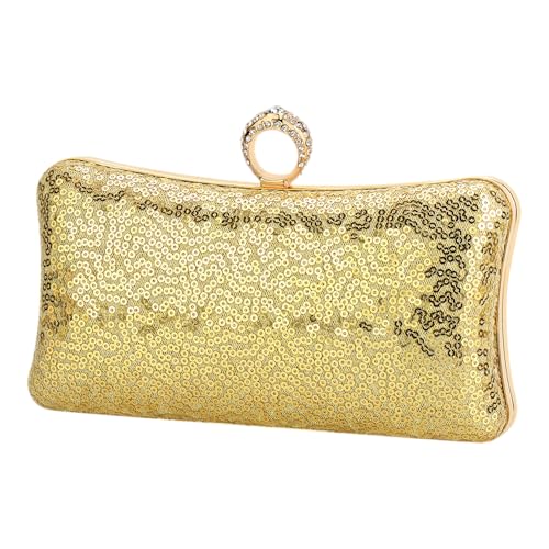 Image of Fashion Women's Evening Bags, Gold Silk Luxury Handbags with Chain Stylish Purses for Wedding Party