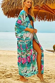 YouKD Zomer Geborduurd Bloemen Lang Vest Bohemian Kimono Strand Badpak Cover Up Plus Size Jurk voor Dames