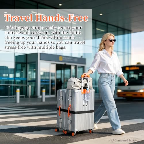 3 PCS Luggage Straps for Suitcases, 1 Luggage Connector Strap & 1 Adjustable Elastic Belt for Connecting Two Suitcases and Add A Bag with Bottle Clip Travel Accessories — view 2