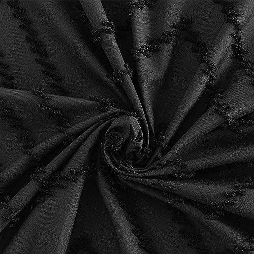 Extra Long Black Boho Shower Curtain 96 Inch Black Tufted Chevron Striped Fabric Shower Curtains For Bathroom Modern Shabby Chic Waterproof Cloth Shower Curtain Set With Hooks, Black #TOP2