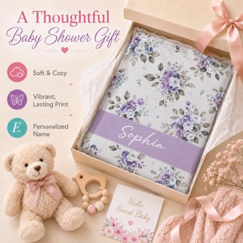 Image of Personalized Baby Blanket for Girls, Custom Nursery Blanket with Name, 30 x 40 Inch Soft Minky Blanket for Baby Toddlers, Newborn Print 06